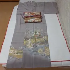 フルセット】単衣訪問着→駒刺繍 立波御所車花文 暈し染め 金彩 正絹