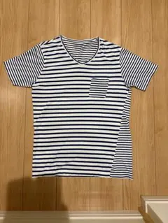 【値下】GLOBAL WORK ボーダー Vネック ポケットTシャツ Lのサムネイル