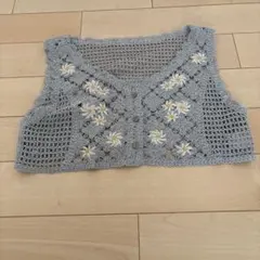 emsexcite ニットベスト 花柄刺繍 グレー