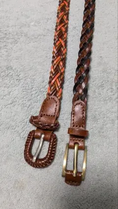 3本セット編み込みベルト 黒と茶　茶とオレンジ 約100cm　おまけ付き