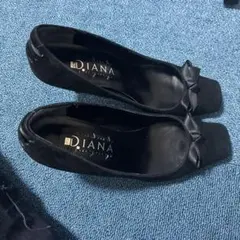 DIANA ブラックスエードパンプス リボン付き 美品