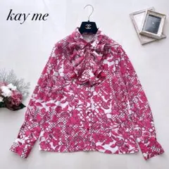 極美品✨現行 kayme ケイミー ピンクフラワー 衿付きフリルブラウス 洗える