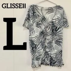 【GLISSEⅡ ボタニカル柄 シフォンブラウス 半袖 Lサイズ】