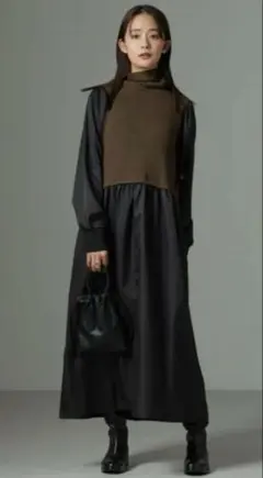 ナノユニバース　ニットベストドッキングワンピースFREE size