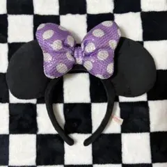 ミニーマウス　カチューシャ スパンコール　パープルドット