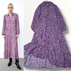 美品 ZARA ザラ ティアード ロング シャツ ワンピース 花柄 ピンク