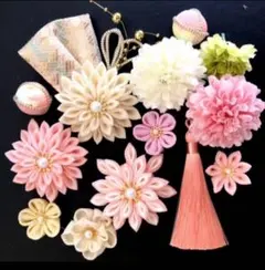 成人式髪飾り アレンジ自在さくら色ちりめん細工＆シルク