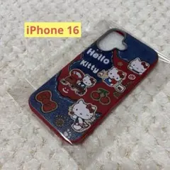 【新品】iPhone 16 Hello Kitty デニム風 ケースレッド