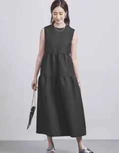 ユナイテッドアローズ AIRYジャガード ティアード ワンピース ブラック