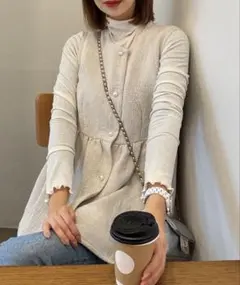 JUNOAH パールボタンツイードペプラムトップス(サマーツイード生地)