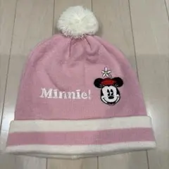 ミニー刺繍ポンポン付きニット帽 頭囲約48cm