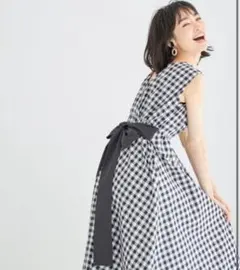 オブリ obliドット柄 パフスリーブ ロングワンピース【サイズ M