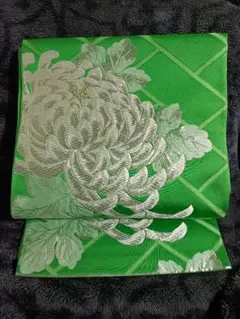 きものやまと　オリジナル　西陣織　袋帯　 正絹　唐織　刺繍　緑　大輪菊　割付文様のサムネイル