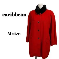 【caribbean】 レトロクラシック ウールロングコート 朱赤×黒ファー M