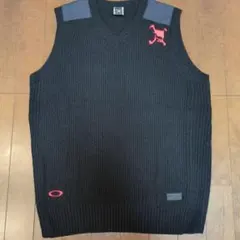 【美品】Oakley オークリー スカル ニットベスト ネオンオレンジ刺繍