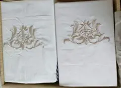 66】フランス アンティーク リネン ナプキン 2枚 イニシャル刺繍