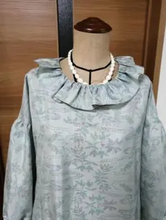 LL 着物リメイク 正絹 大島紬 フリル袖ゆったりワンピース アンティーク大島紬 着物リメイク ワンピース 2WAY 花柄 Aライン