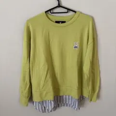 PSYCHO BUNNY イエローグリーン　重ね着風　ニット