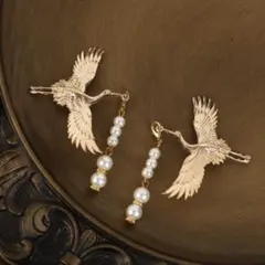 新品 鶴 髪飾り ヘアアクセサリー クリップ パール 2個 ゴールド 和装 着物