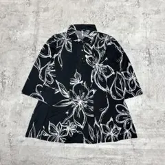 花柄シャツ 花柄ブラウス M-L フラワープリント 半袖シャツ モノトーン