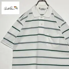 90sヴィンテージ アーノルドパーマー 鹿の子ポロシャツ ボーダー ゴルフ白 L
