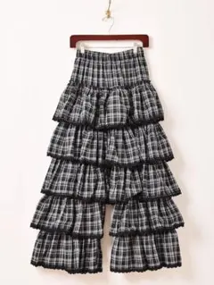 「Meridian」チェック柄 フリルパンツ ブラック