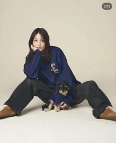 ネイビー フロントロゴ刺繍 トレーナー