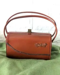 【vintage】フェイクレザー ブラウン バッグ リボン　40’s　50’s