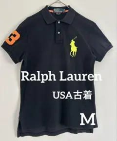 USA古着　ラルフローレン ポロシャツ M 黒 ビッグポニー メンズ 半袖