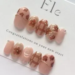 ネイルチップ　現品　チェック　お花　ぷっくり　マグネット