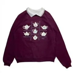 90s ティーポット プリント 襟付きスウェット トレーナー レディース L