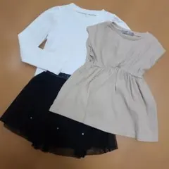リブ素材 ベージュ ホワイト トップス 100cm~のサムネイル