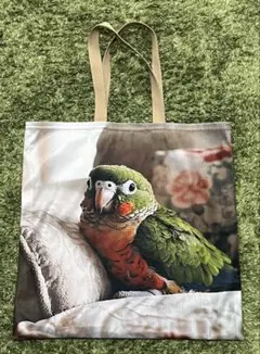 鳥柄　ハンドメイド　ぺたんこトートバッグ　ウロコインコ　45×45cm