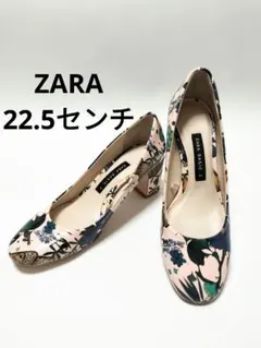 【極美品】ZARABASIC ザラ ボタニカル柄 パンプス チャンキーヒー 35のサムネイル