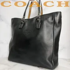B087【大容量】COACH★本革レザー トートバッグ ブラック 7598