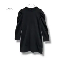 ZARA ザラ パフスリーブ ワンピース 黒 ブラック 長袖 S ミニ丈