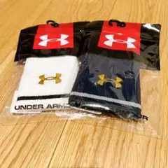 UNDER ARMOUR リストバンド ホワイト/ネイビー 2個セット