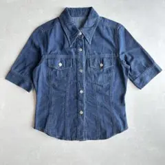 美品✨️デニムシャツ 半袖 インディゴ M 立体縫製 シェイプ