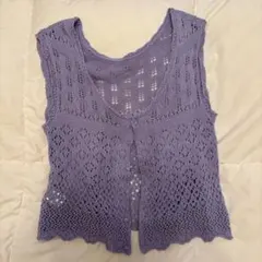 ラベンダー レース編み ニットベスト