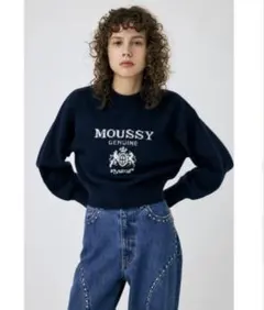 MOUSSY ネイビー ロゴ入り ニット