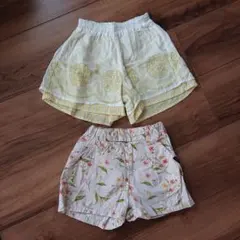 ショートパンツ キュロット ハーフパンツ 2枚 セット 花柄 半ズボン