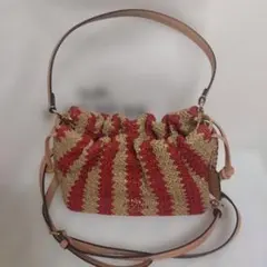 COACH】コーチ フェイドローストリングバッグ(レッド/タン) 美品