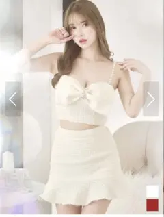 ホワイトリボン付きツイードドレスセット