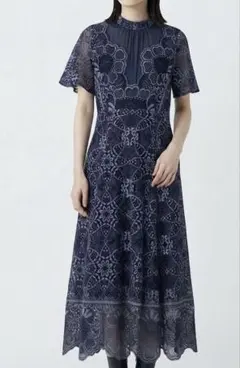 極美品 2~3度着 サカイ 総レース花柄 シャツワンピース ブルー 値下げ