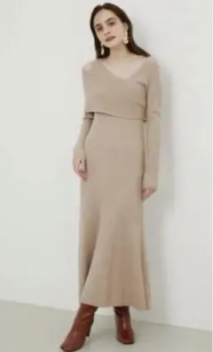 【完売美品】Rienda ワンショルダーニットワンピース ベージュ