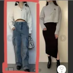 ハーフジップ/ショート丈/トレーナー /ニット/アイボリー/フリーサイズ