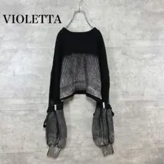 美品　VIOLETTA 箔プリントバルーンスリーブニット ブラック 高満足のサムネイル