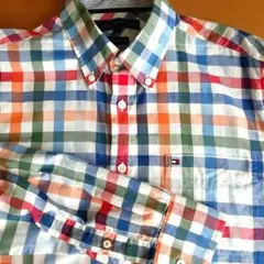 美品 TOMMYHILFIGER チェック柄 BD ロゴ刺繍 長袖シャツ