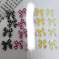 ネイルパーツ リボンパーツ チェック柄4種類20個 デコパーツNO.49