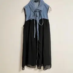 【rienda】 デニム×シフォン ノースリーブ シャツ Mサイズ